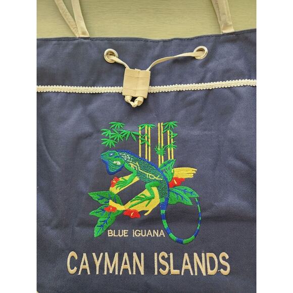 CANVAS TOTE-CAYMAN ISLANDS-BLUE IGUANA-Embroidered-Dark Blue-Beach Bag - Picture 3 of 16